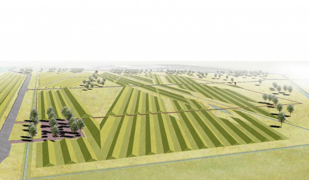 Il rendenring del parco Buitenschot progettato da Paul De Kort per l'aeroporto di Schipol-Amsterdam