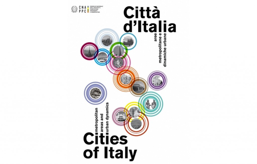 La locandina mostra Città d'Italia presso la sede dell'Odine degli architetti in via Solferino 17 a Milano 