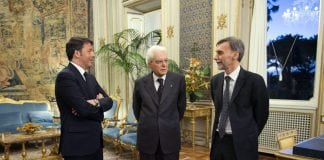 Da sinistra: Matteo Renzi, Sergio Mattarella, Graziano Delrio