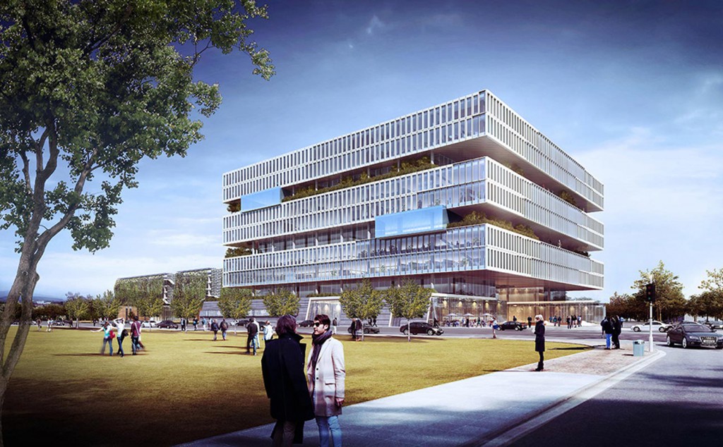 La facciata del nuovo quartier generale di Samsung a San Josè, progettato dallo studio di architettura NBBJ