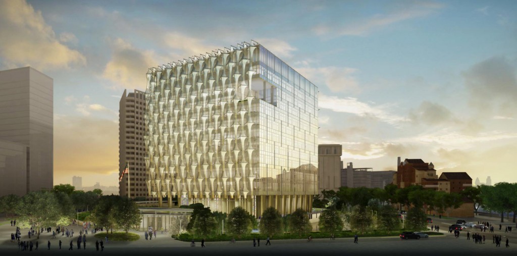 Il rendering della nuova ambasciata Usa a Londra, progettata da KieranTimberlake