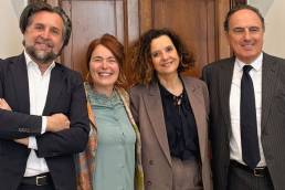 Andrea e Cecilia Zampa, fondatori e Ceo di Fibre Net, assieme a Fabio ed Emilia Sghedoni, vice presidenti esecutivi di Kerakoll Group